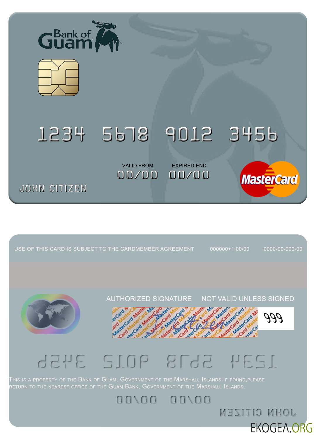 Mastercard de la Banque des Îles Marshall de Guam template